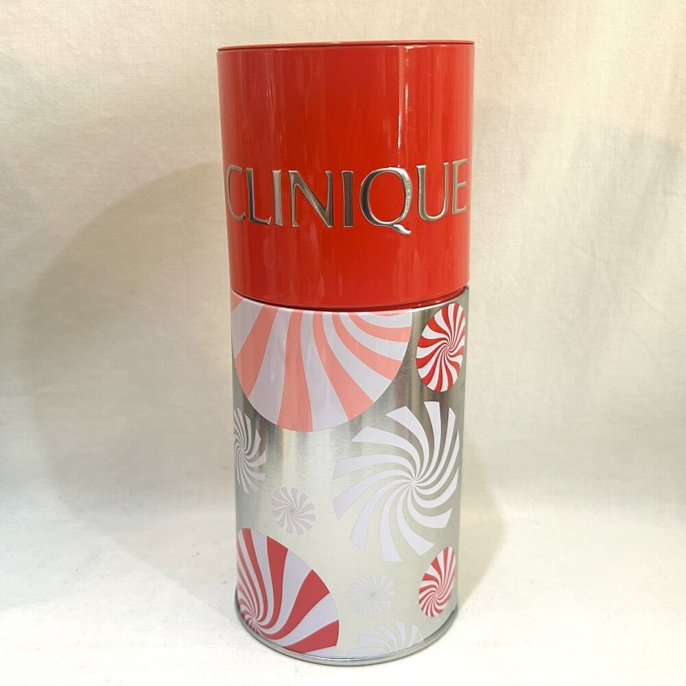 Clinique Christmas Peppermint Red White & Silver Metal Tin Empty Tin Only